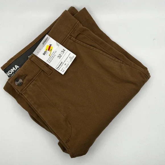 Sonoma Chino Pants Mens 32x34 Flexwear Straight Leg Office Formal Brown New - Picture 1 of 9